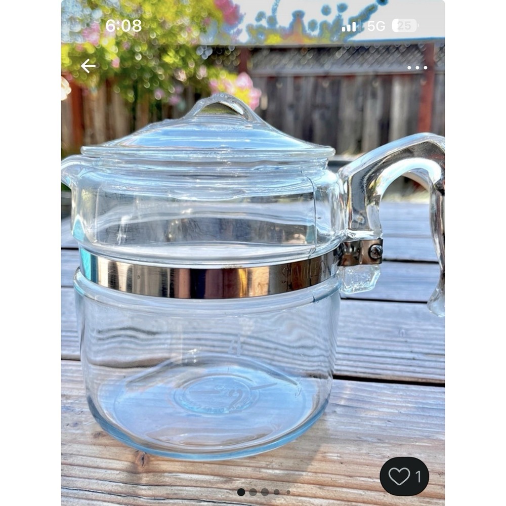 Pyrex Flameware 7756 6 Cup Stove Top Coffee Pot & Lid EUC!!!